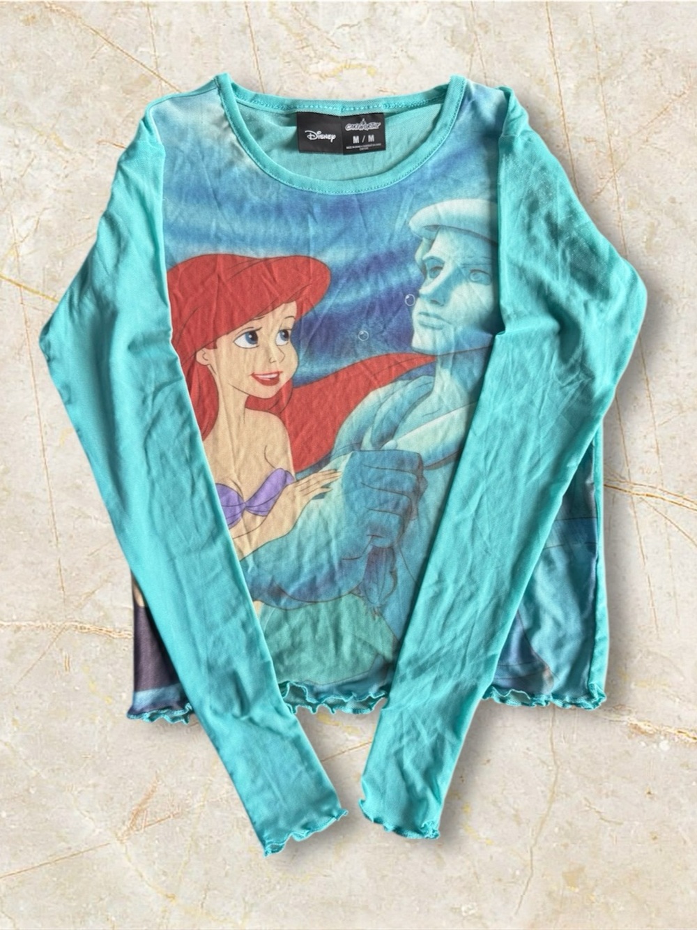 Disney Princess Ariel mesh Long Sleeve Top Blue Medium NWT